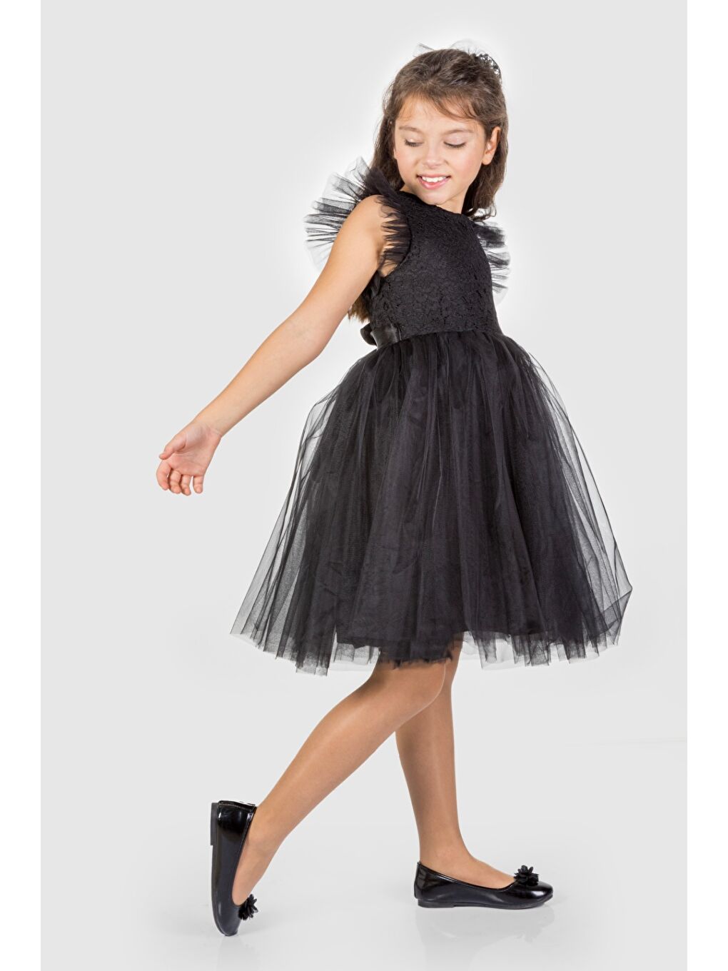 Siyah Roza Dantel Tütü Kız Çocuk Abiye Elbise MNK0546-2