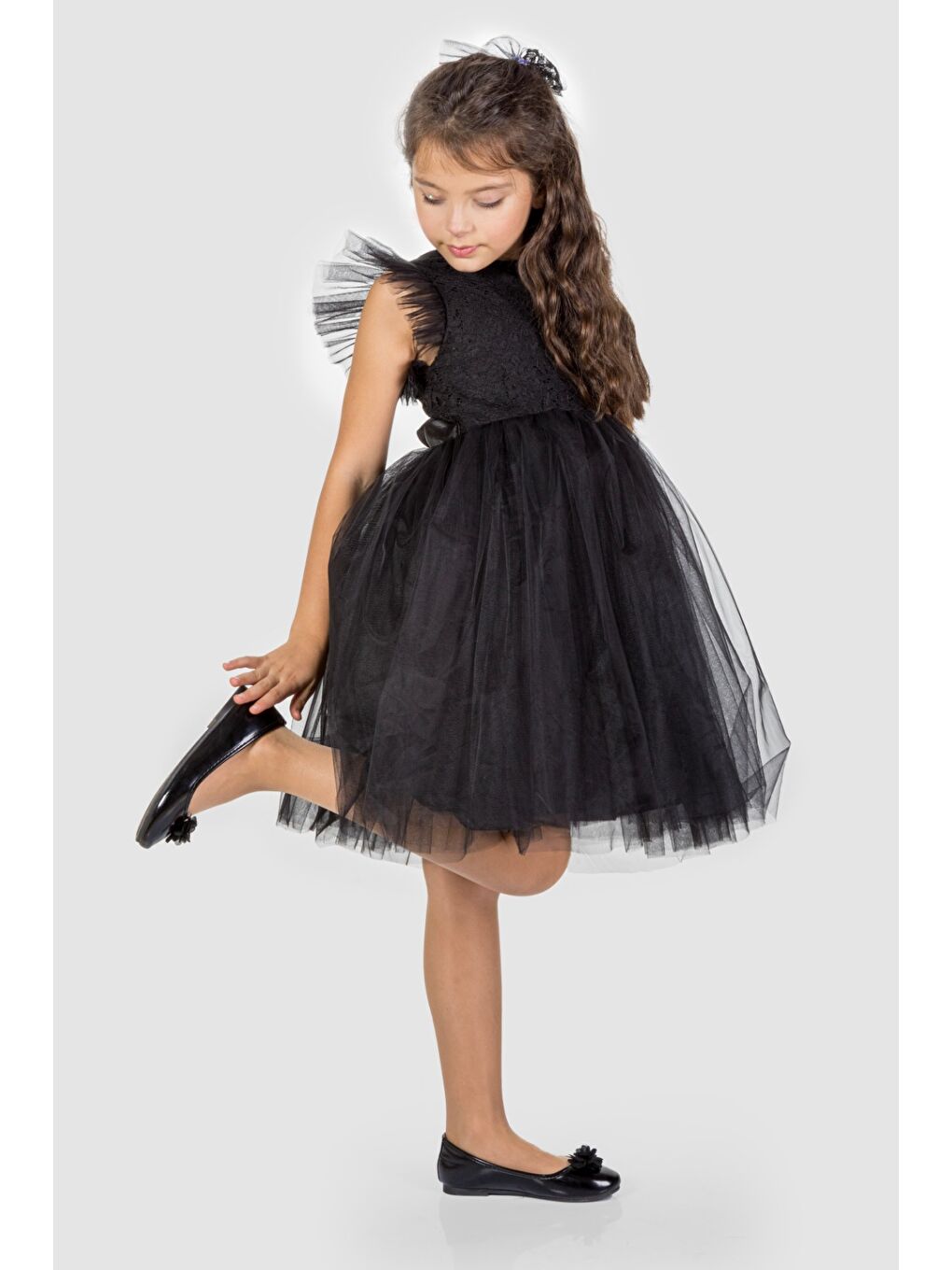 Siyah Roza Dantel Tütü Kız Çocuk Abiye Elbise MNK0546-3