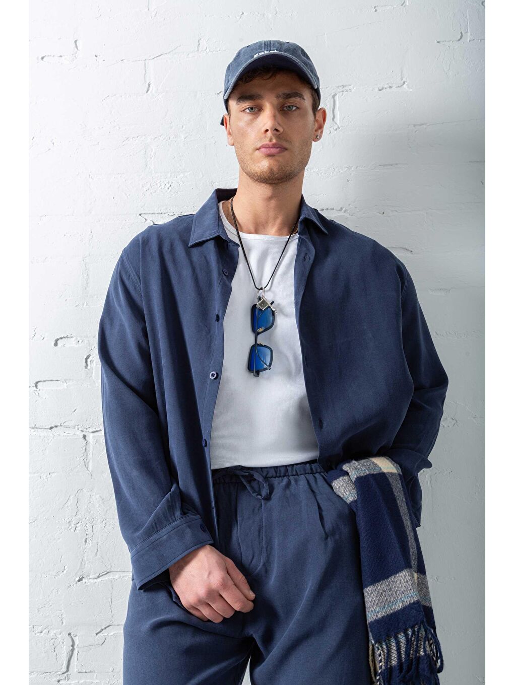 Erkek Oversize Fit Yumuşak Dokulu Gömlek Lacivert