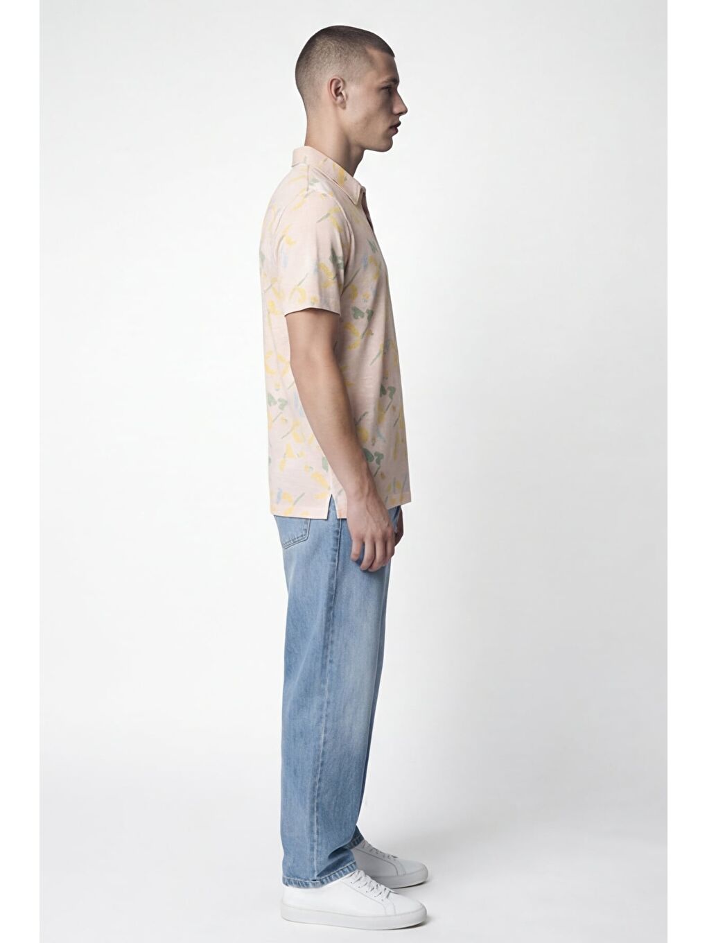 Pembe Giotelli Erkek Pudra Dar Kesim Slim Fit Desenli Kısa Kollu Polo Yaka Tişört-2
