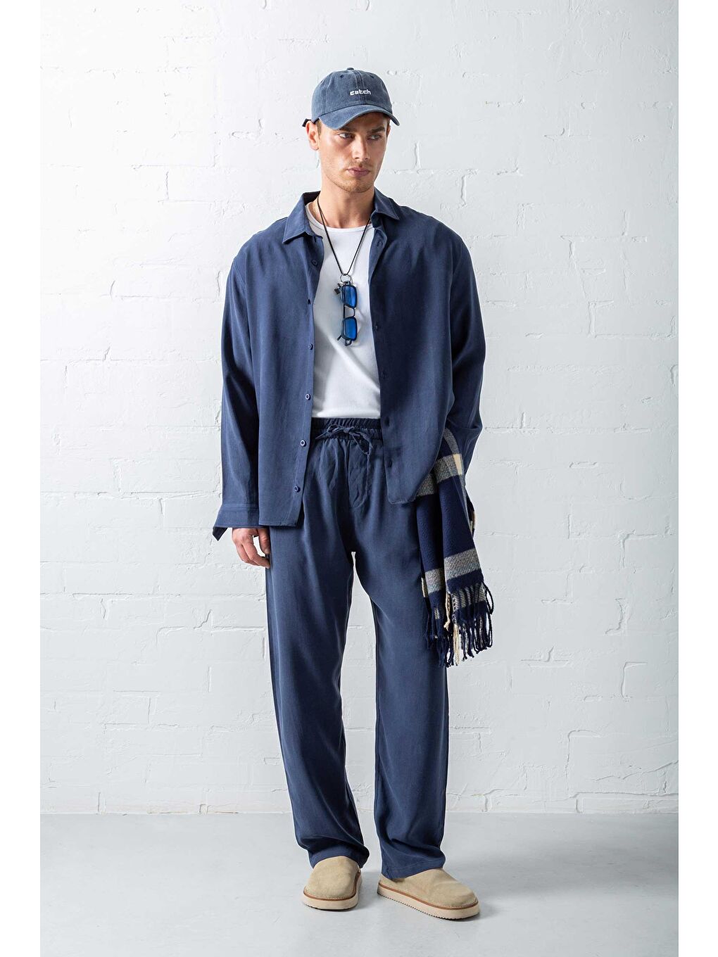 Erkek Oversize Fit Yumuşak Dokulu Gömlek Lacivert-1