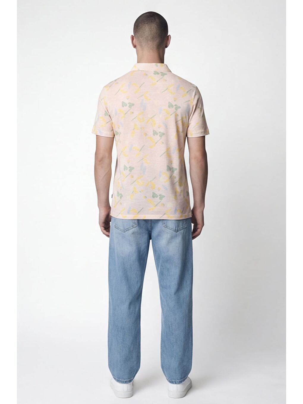 Pembe Giotelli Erkek Pudra Dar Kesim Slim Fit Desenli Kısa Kollu Polo Yaka Tişört-3