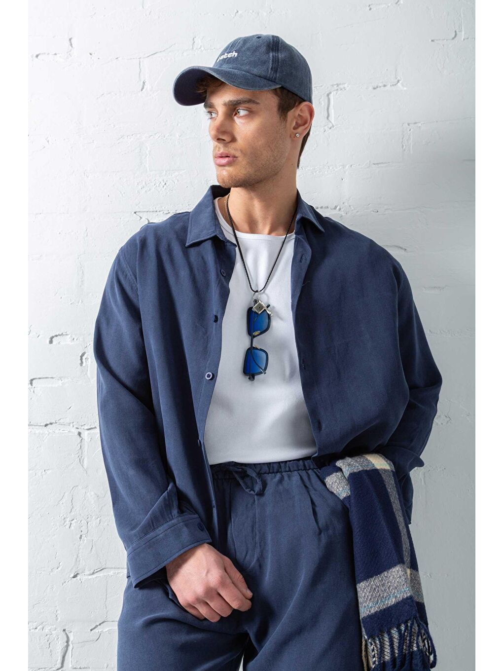 Erkek Oversize Fit Yumuşak Dokulu Gömlek Lacivert-2