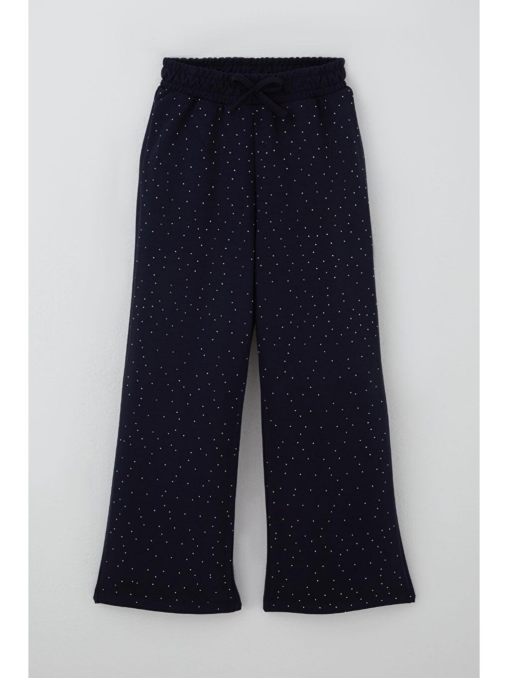 Kız Çocuk Pantolon Taş Baskılı Fiyonk Bağcık Aksesuarlı Lacivert (8-14 Yaş)-1