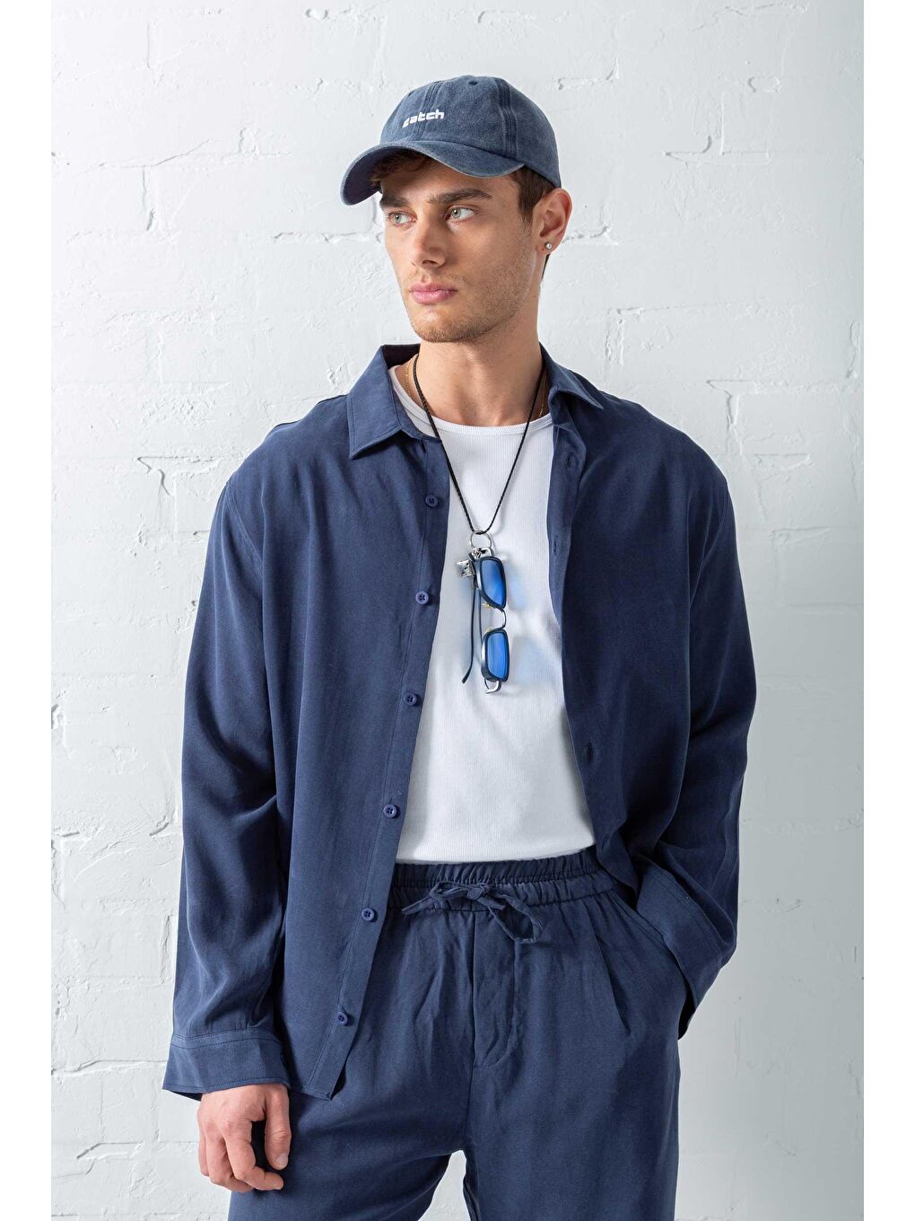 Erkek Oversize Fit Yumuşak Dokulu Gömlek Lacivert-4