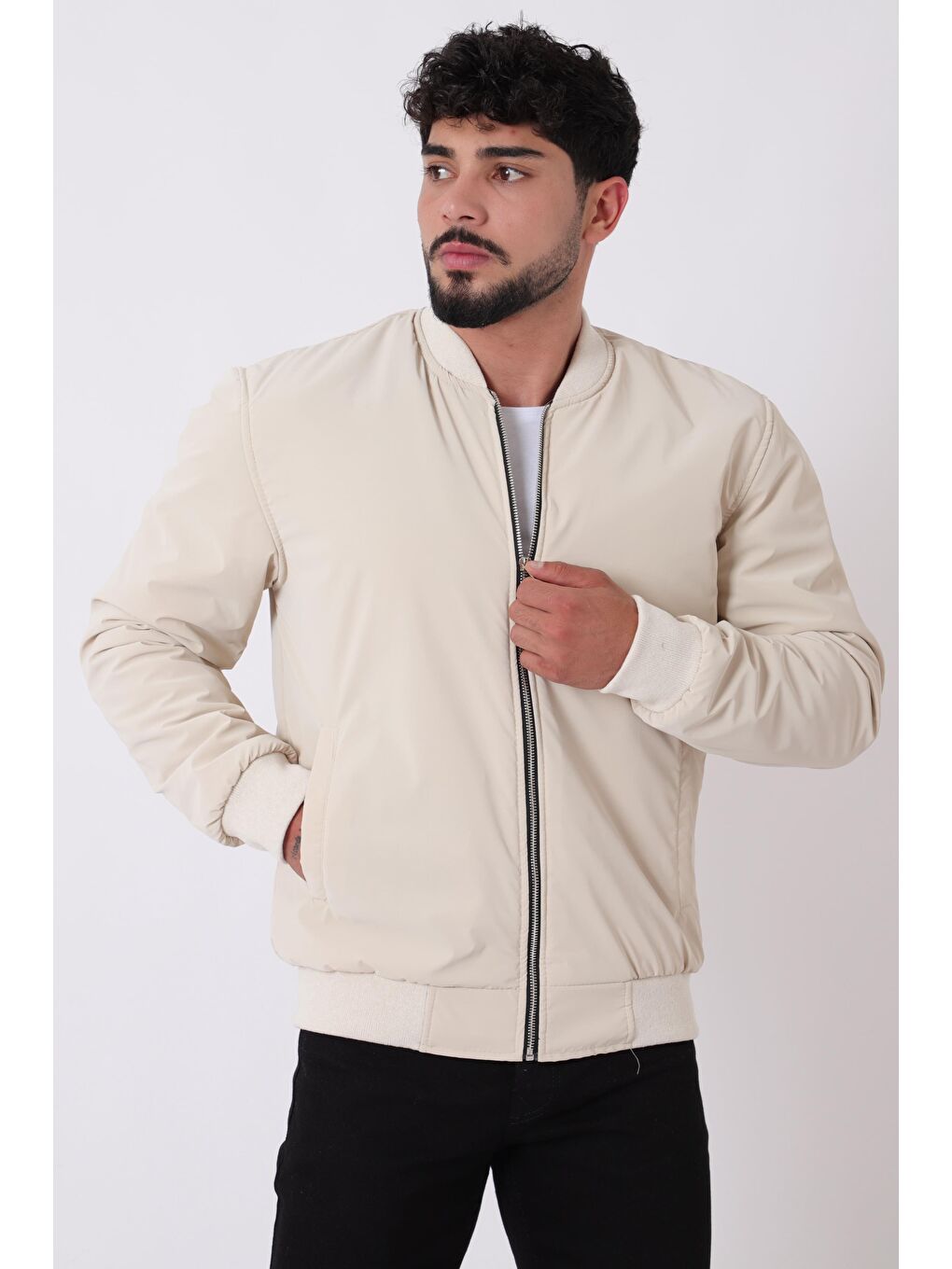 Ekru Kolej Yaka Bel Lastikli Mevsimlik Mont Bl 1705_60298-1