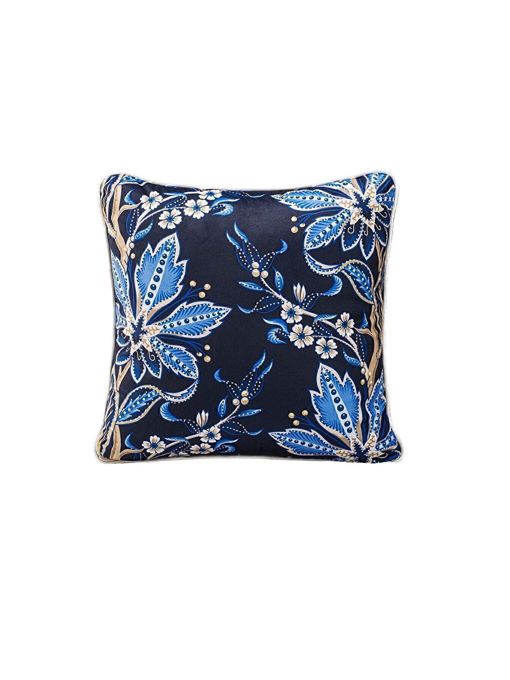 Lüks Kadife 43x43 Cm Kırlent Kılıfı Dekoratif Yumuşak Salon Koltuk Avangart Biyeli Lacivert-2