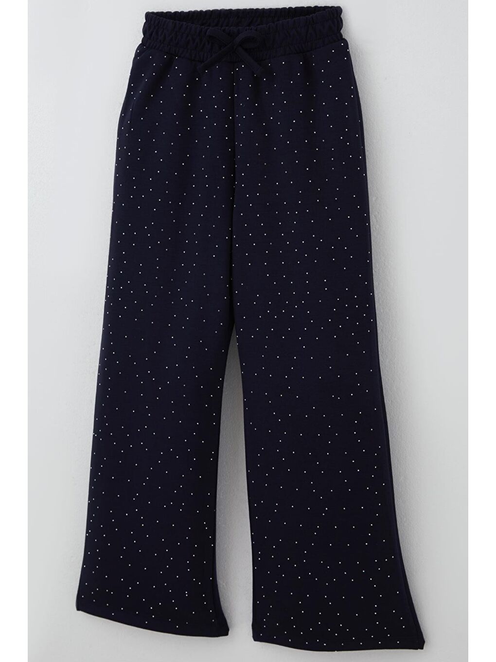 Kız Çocuk Pantolon Taş Baskılı Fiyonk Bağcık Aksesuarlı Lacivert (8-14 Yaş)-3