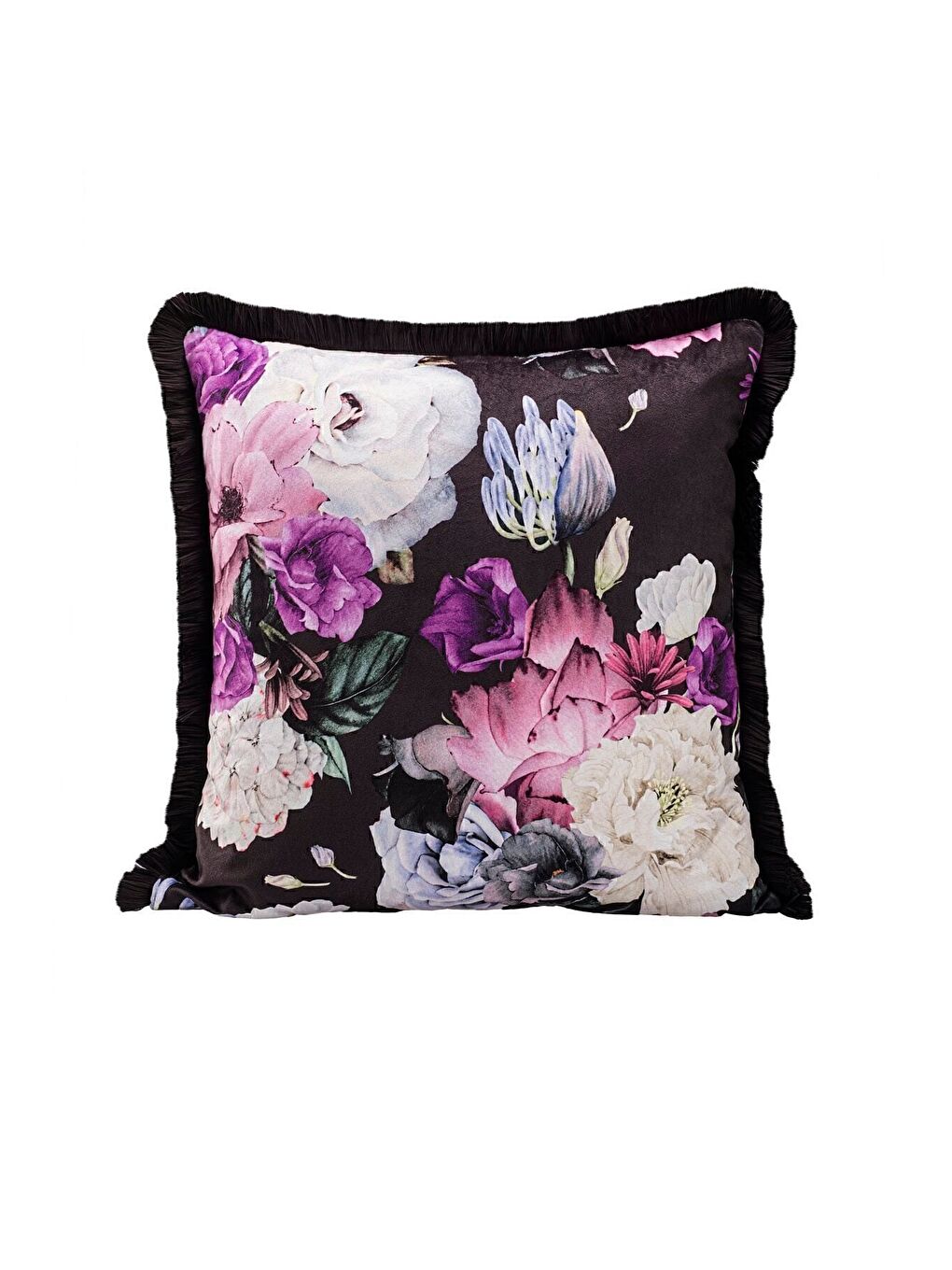 Lüks Kadife 43x43 Cm Kırlent Kılıfı Dekoratif Yumuşak Salon Koltuk Avangart Saçaklı Siyah-2