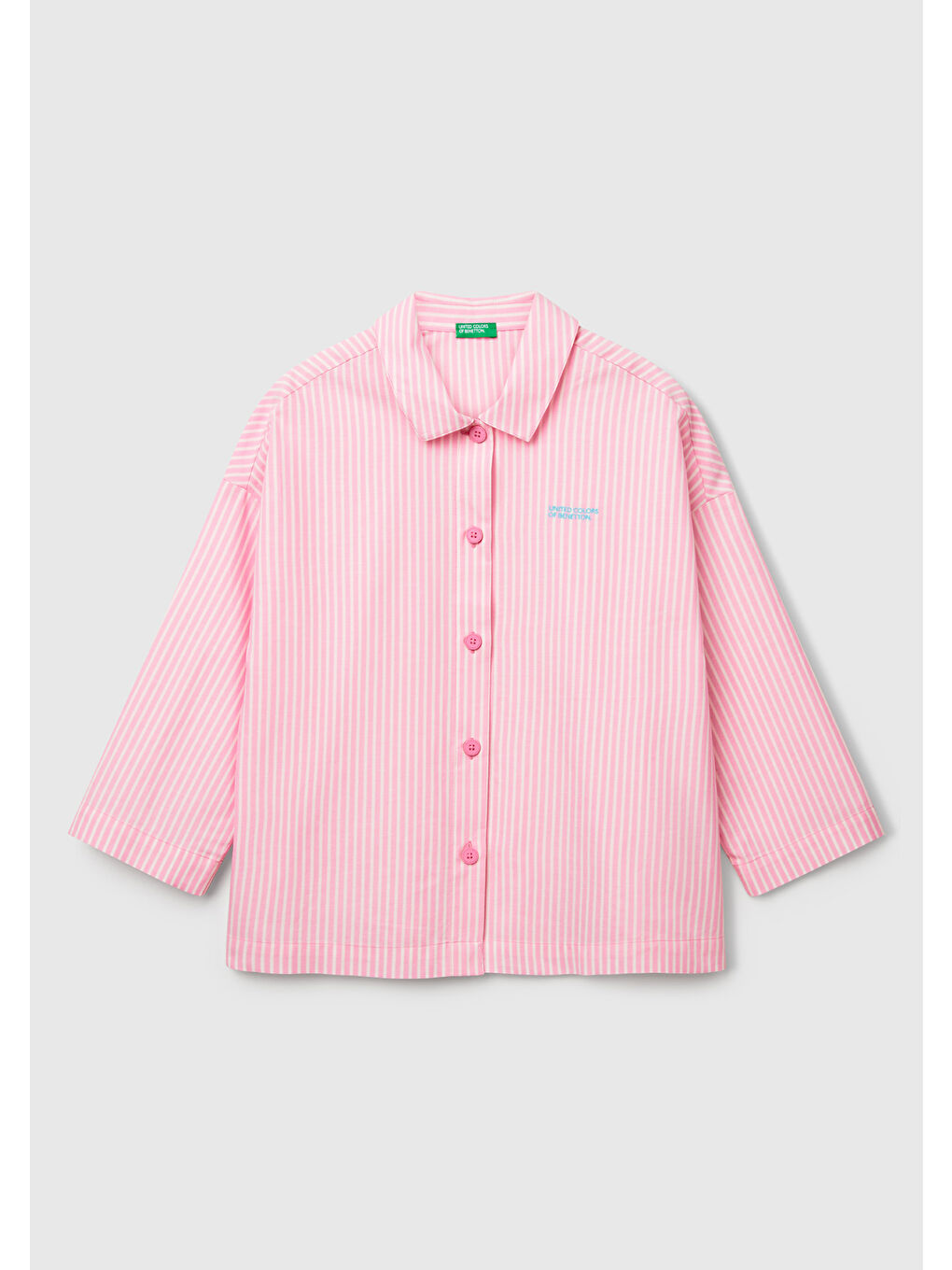 Kadın Pembe %100 Pamuk Desenli Logolu Önü Düğmeli Kısa Kollu Pijama Üstü-1