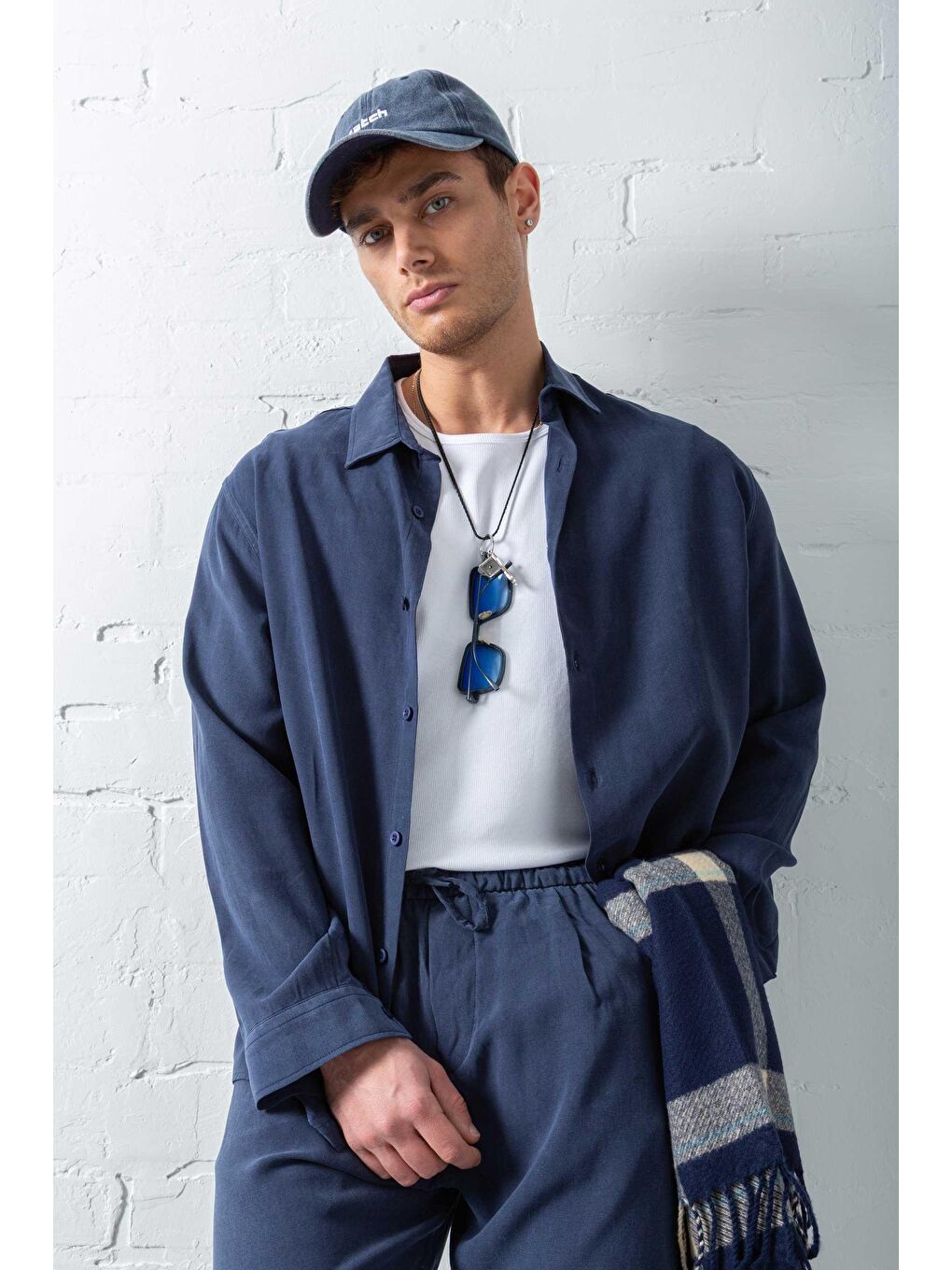 Erkek Oversize Fit Yumuşak Dokulu Gömlek Lacivert-5