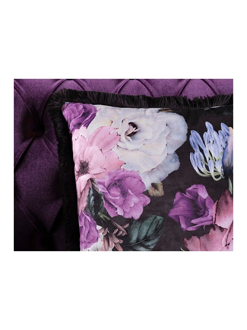 Lüks Kadife 43x43 Cm Kırlent Kılıfı Dekoratif Yumuşak Salon Koltuk Avangart Saçaklı Siyah-3