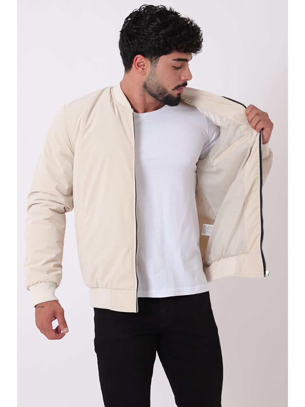 Ekru Kolej Yaka Bel Lastikli Mevsimlik Mont Bl 1705_60298-2