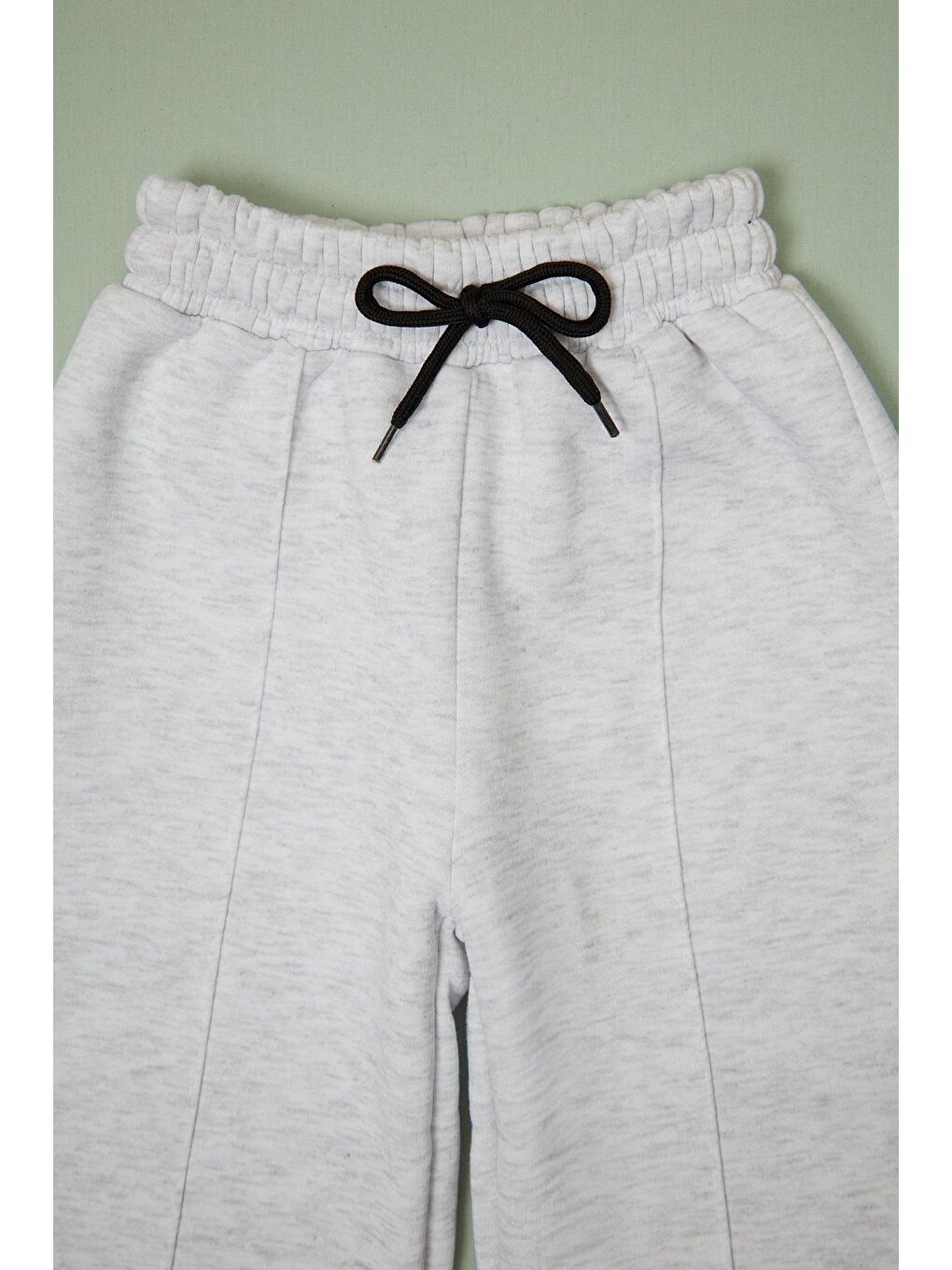 Gri 3 İplik Çima Dikişli Kız Çocuk Palazzo Eşofman Altı-1