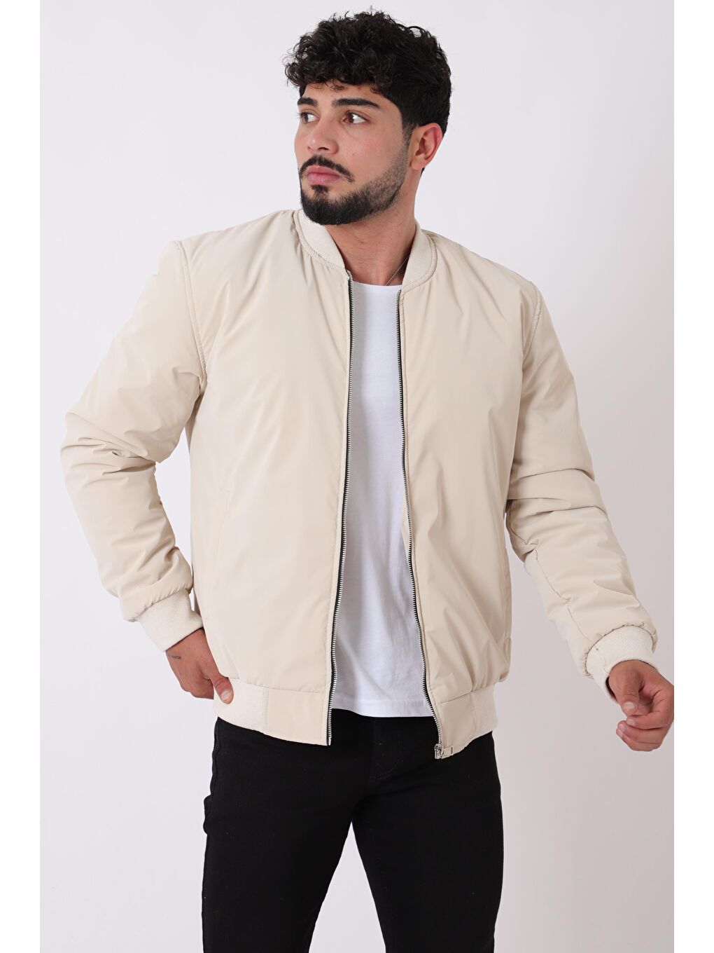 Ekru Kolej Yaka Bel Lastikli Mevsimlik Mont Bl 1705_60298-3