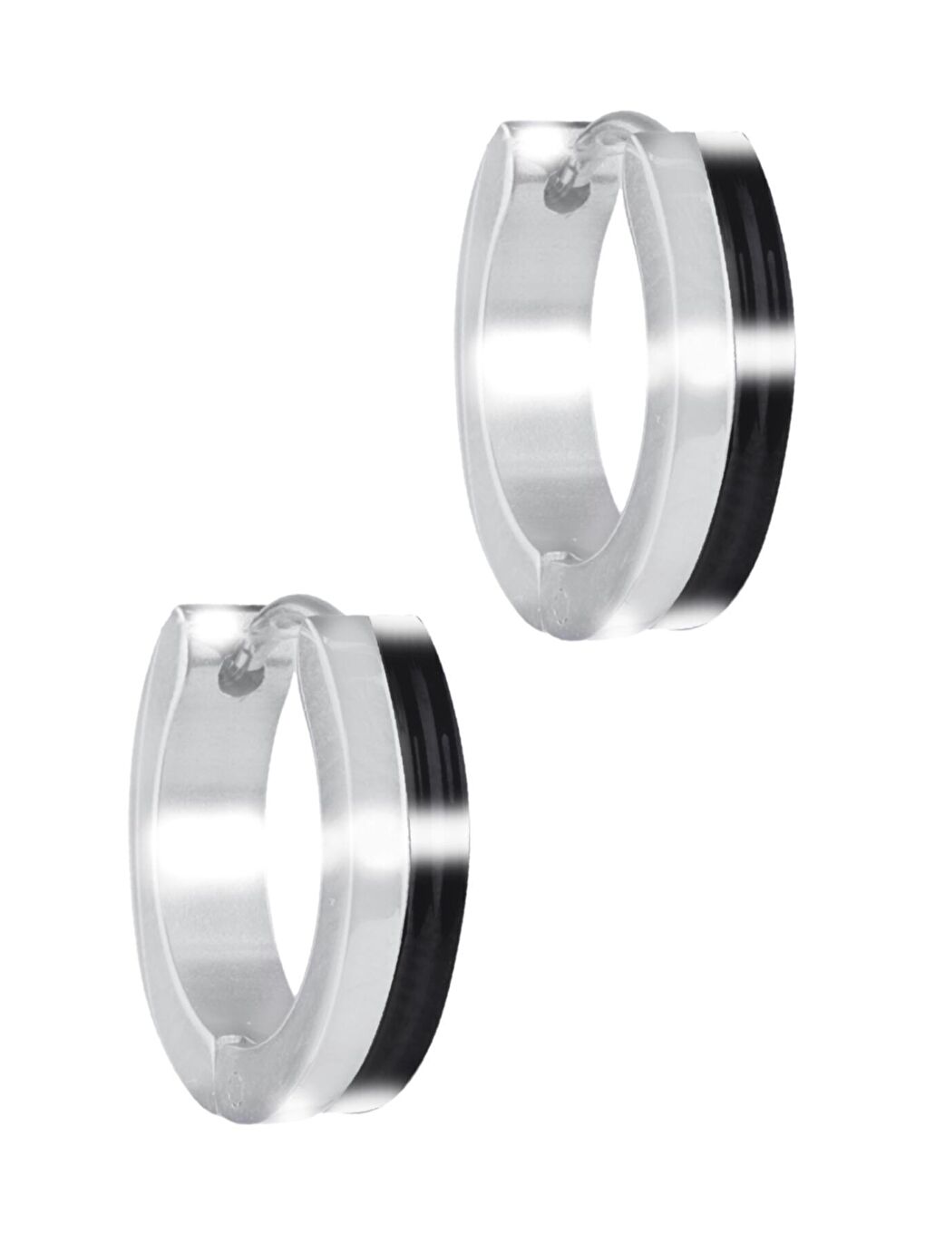 Gri Erkek Çift Renk Çelik Halka Küpe