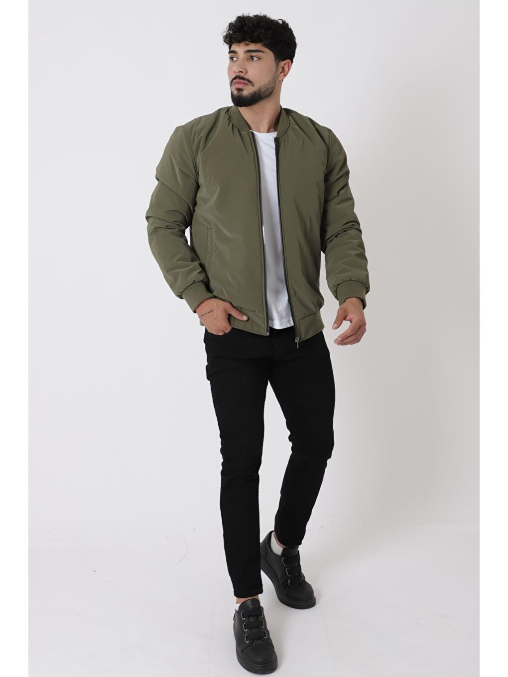 Haki Kolej Yaka Bel Lastikli Mevsimlik Mont Bl 1705_60298