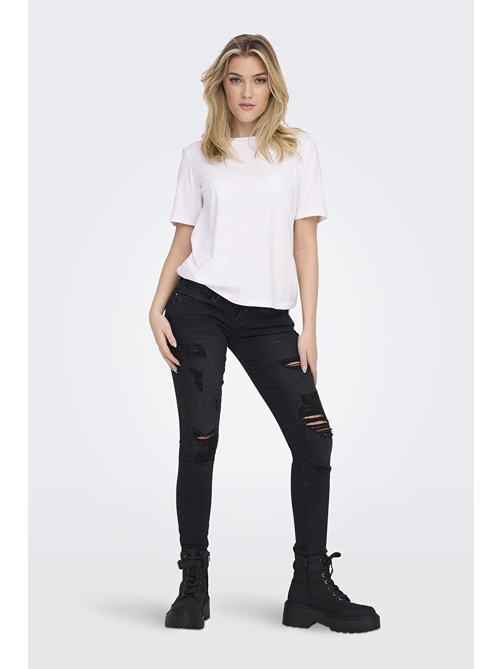 Beyaz Onlonly % 100 Pamuk Regular Fit Bisiklet Yaka T Shirt 15270390-1
