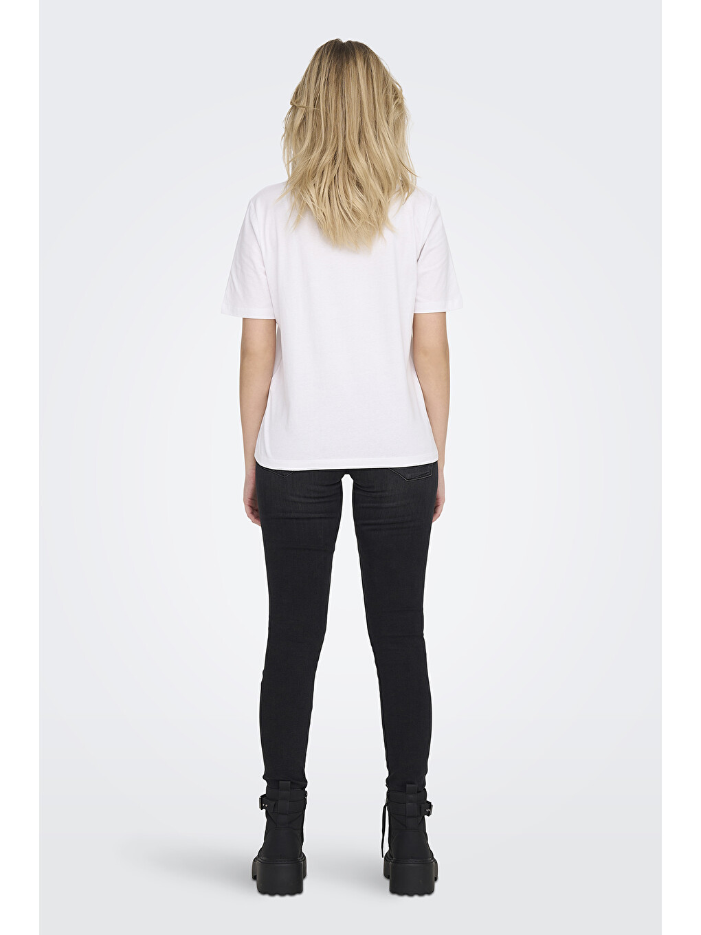 Beyaz Onlonly % 100 Pamuk Regular Fit Bisiklet Yaka T Shirt 15270390-3