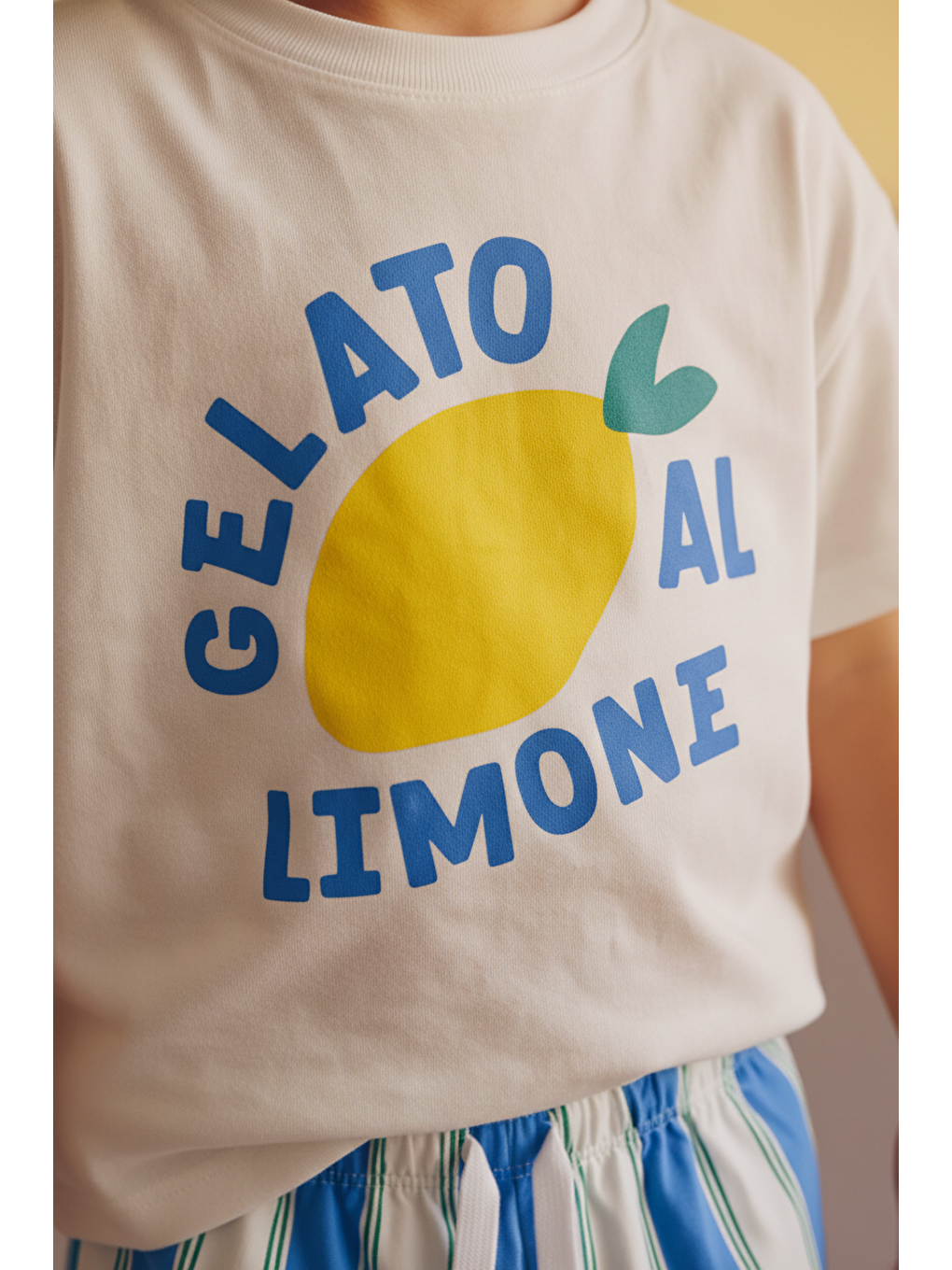 Karışık Erkek Çocuk Pamuklu Beyaz Limon Baskılı T-Shirtli Çizgili Şort Takım-2