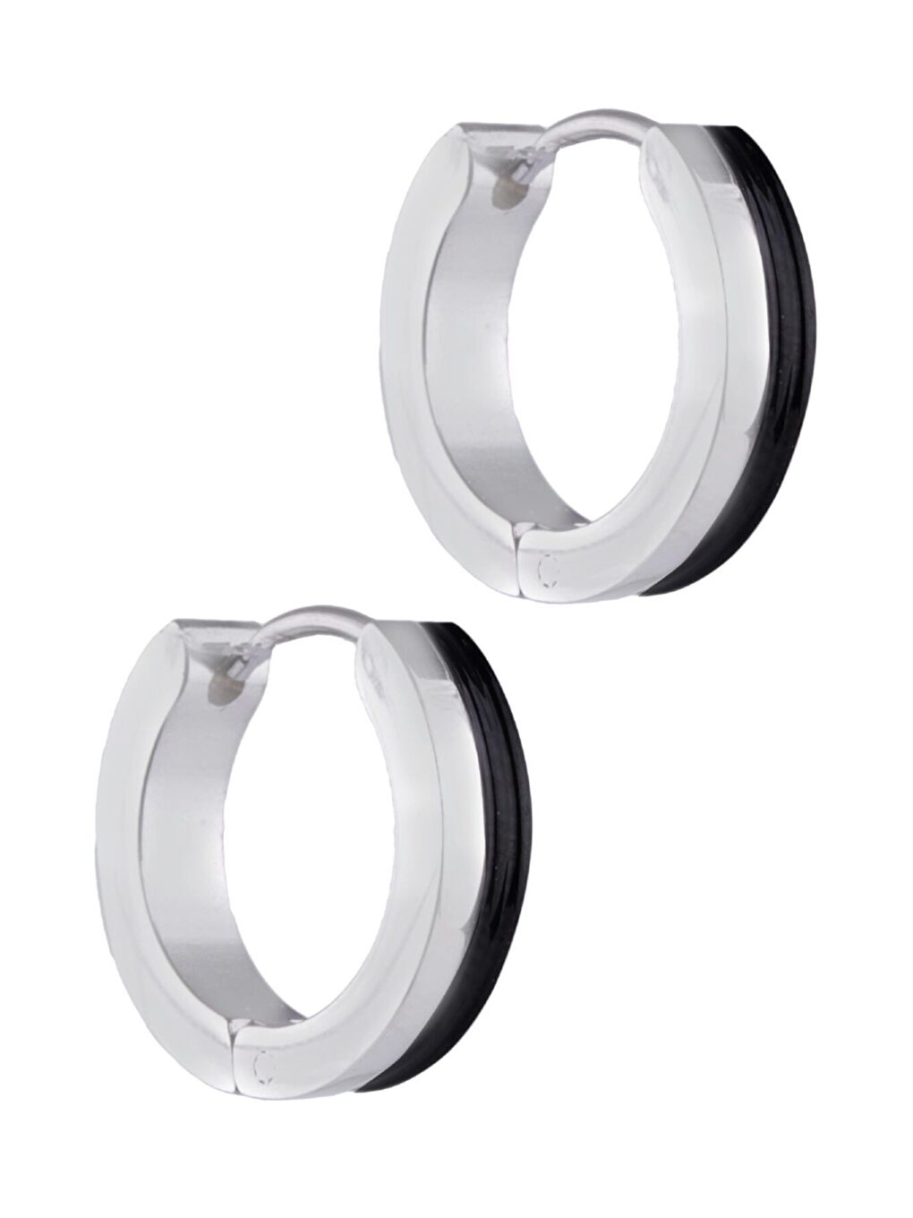 Gri Erkek Çift Renk Çelik Halka Küpe-1