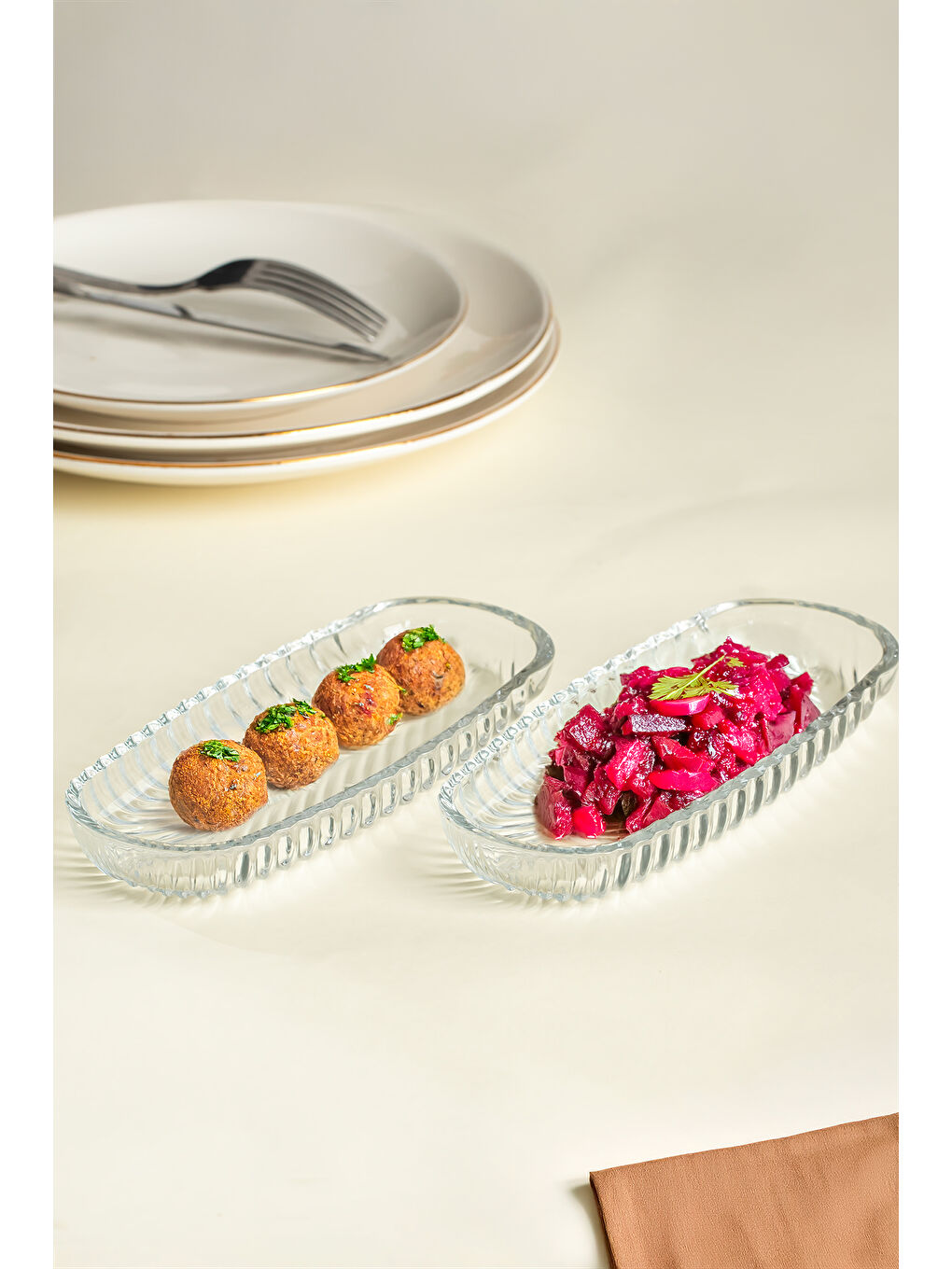 Renksiz 1256 Santa 2'li Cam Sunum Tabağı Seti - Servis Tabağı - Kayık Tabak Sosluk Çerezlik 8.5x19 cm-2