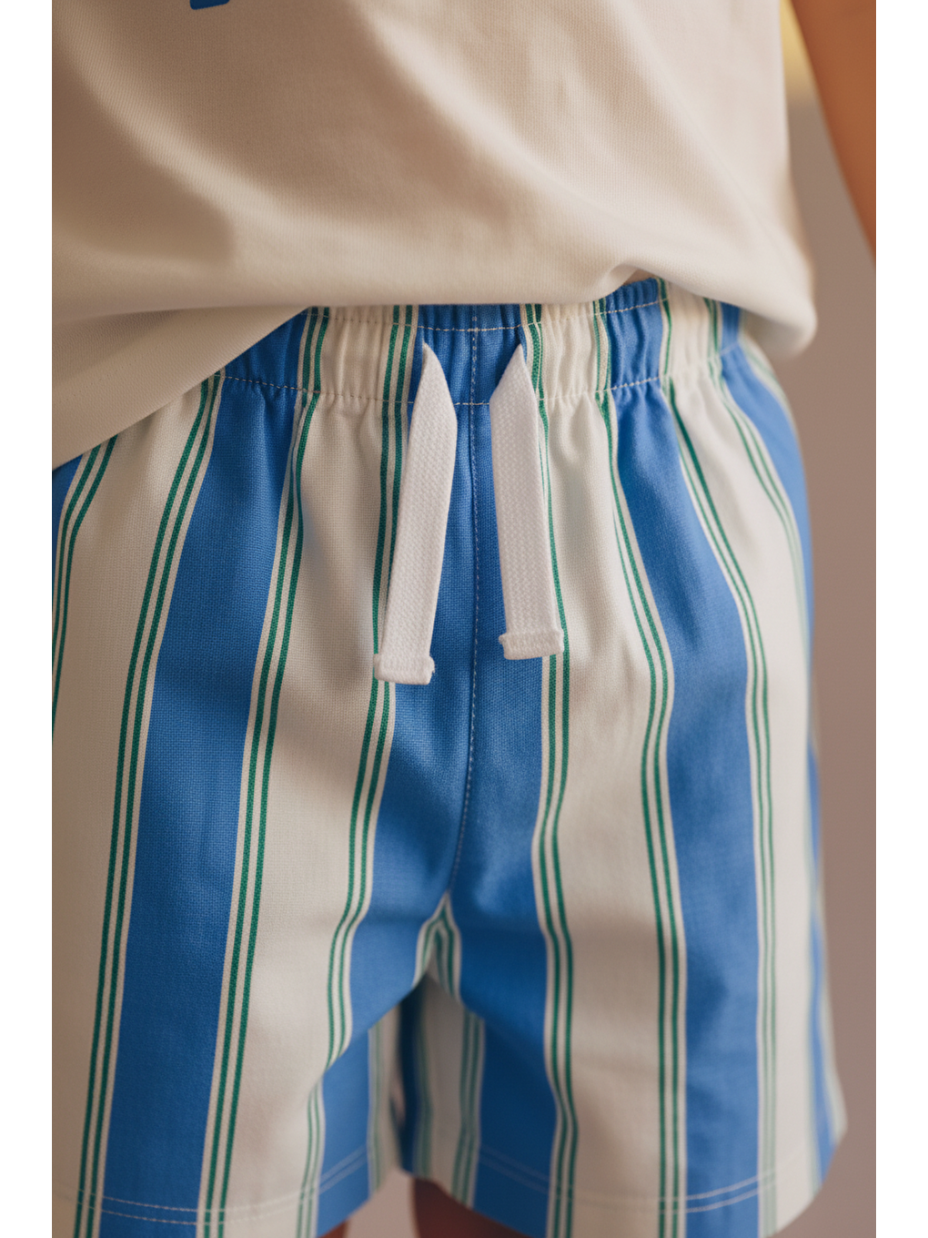 Karışık Erkek Çocuk Pamuklu Beyaz Limon Baskılı T-Shirtli Çizgili Şort Takım-4