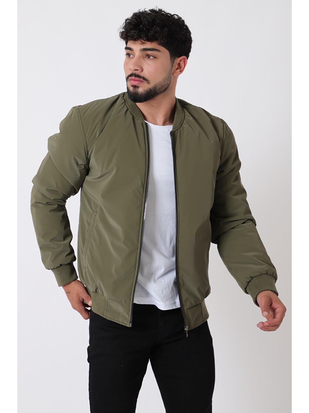 Haki Kolej Yaka Bel Lastikli Mevsimlik Mont Bl 1705_60298-2