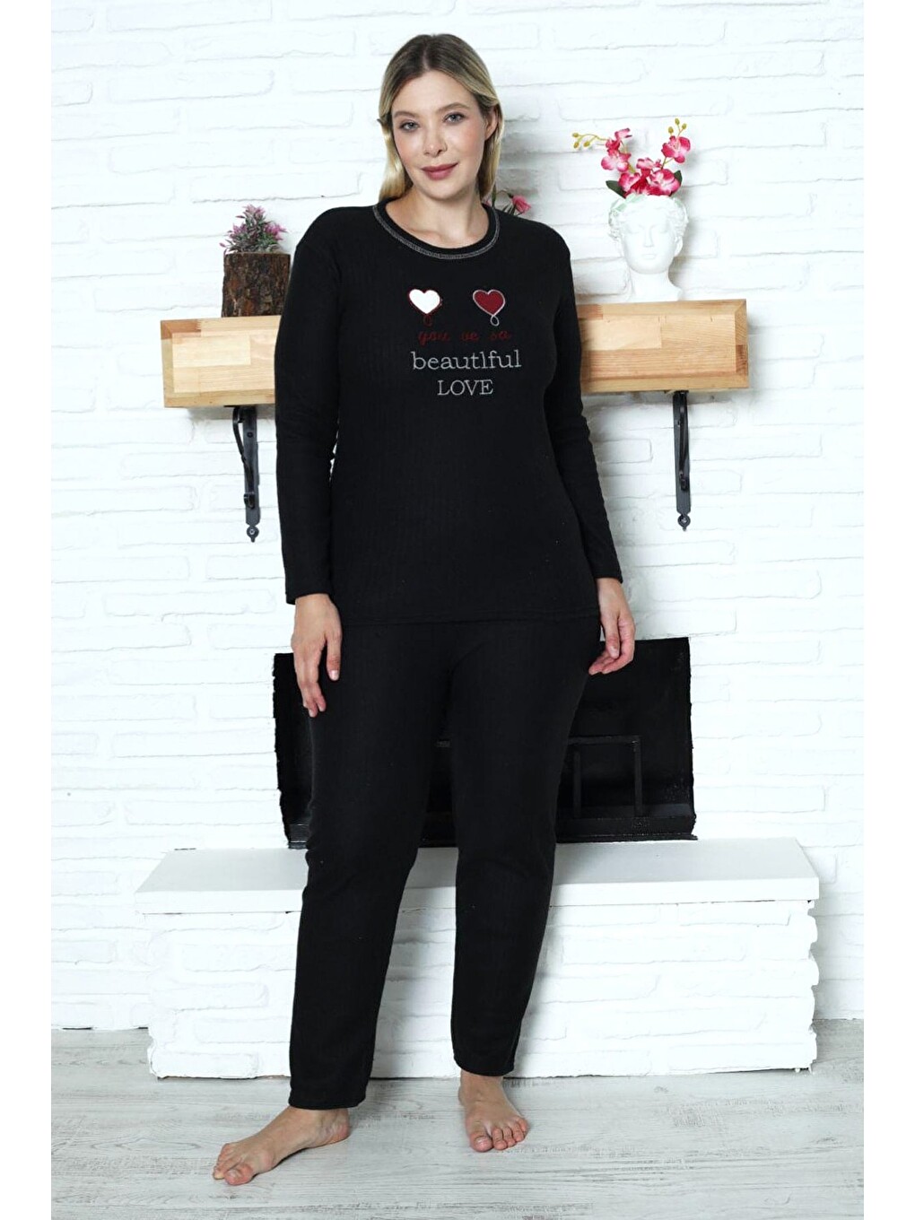 Bordo Beautiful Baskılı Büyük Beden Pijama Takımı