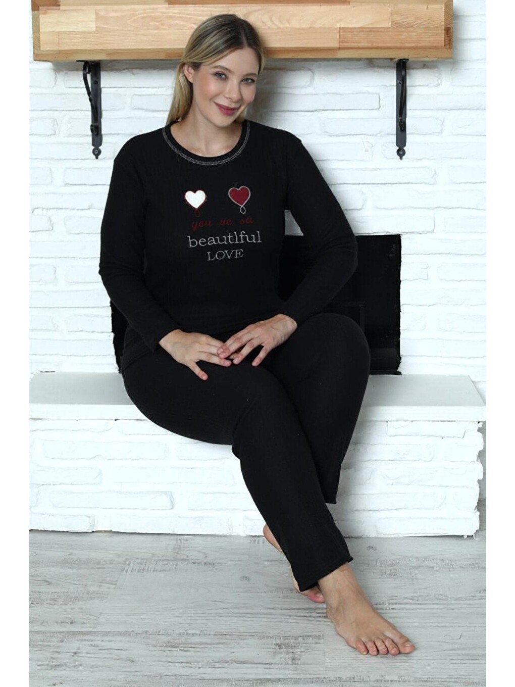 Bordo Beautiful Baskılı Büyük Beden Pijama Takımı-1
