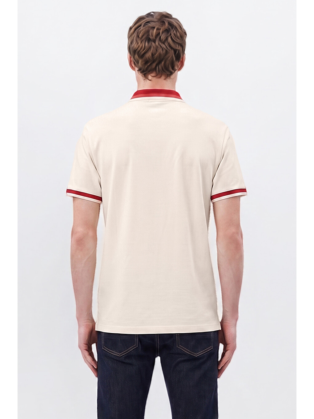 Erkek Ekru-bordo Regular Fit Geniş Kesim Polo Yaka %100 Pamuk Tişört-4