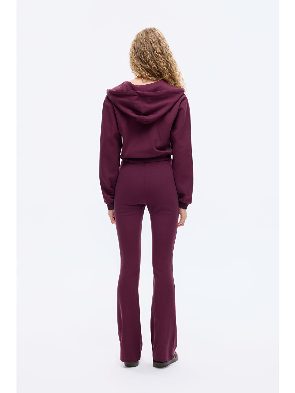 Kapüşonlu Fermuarlı Basic Sweatshirt Bordo-4