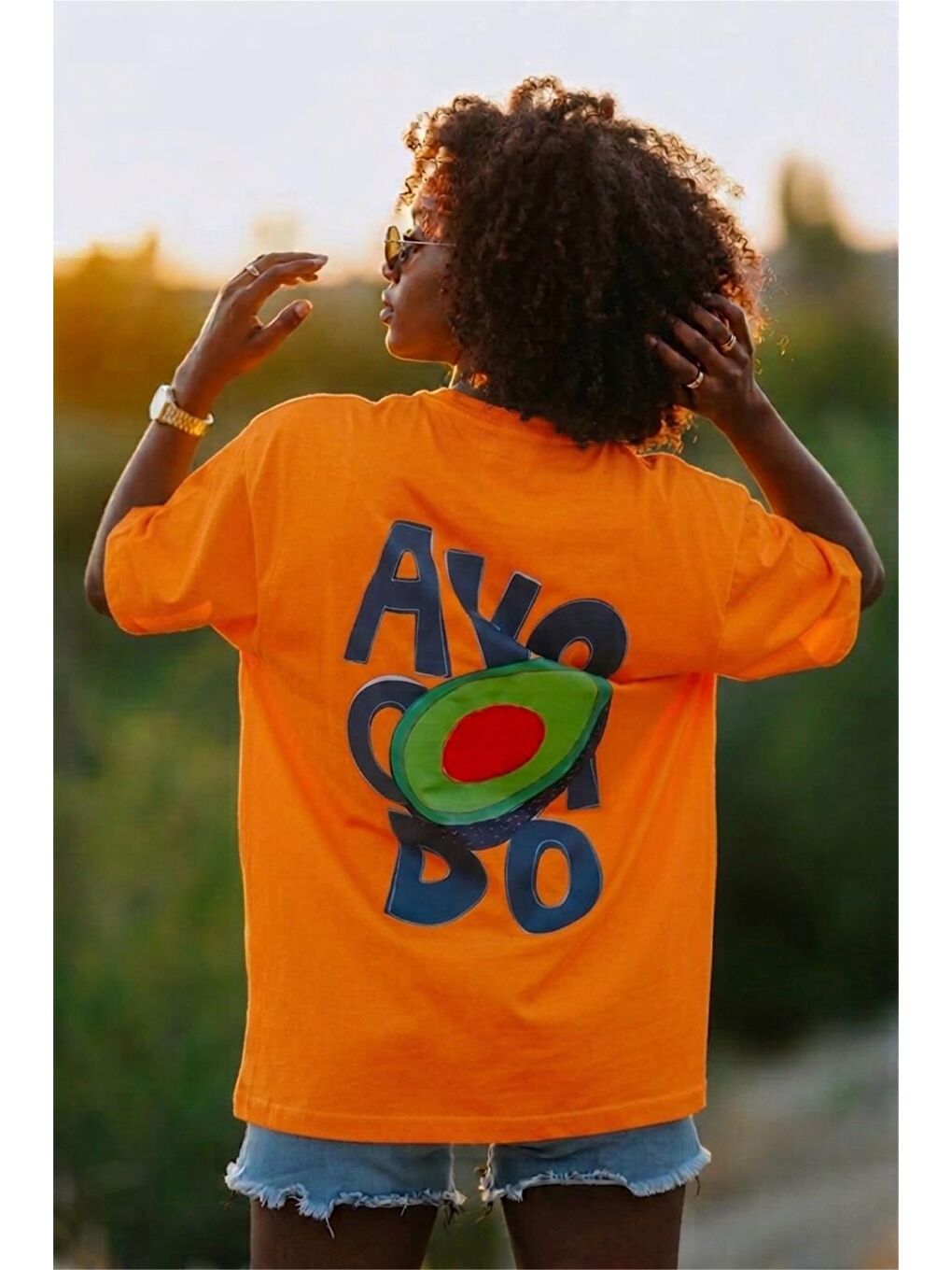 Turuncu Avacado Sırt Baskılı Oversize Unisex Pamuklu Tişört