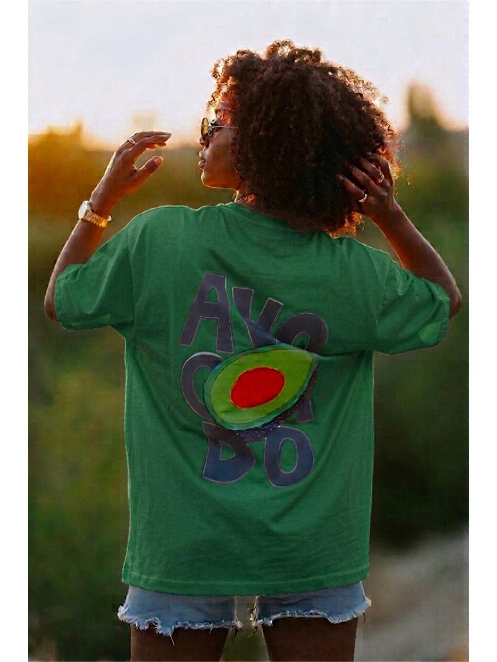 Yeşil Avacado Sırt Baskılı Oversize Unisex Pamuklu Tişört