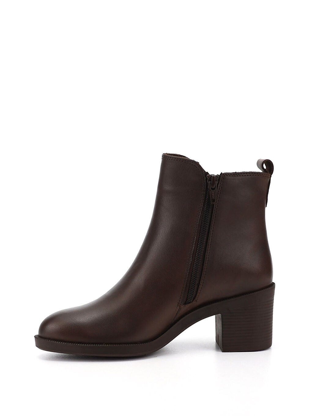 Kahverengi Kadın ÇİKOLATA KAHVE Fermuarlı Kalın Topuklu Hakiki Deri Bot-2