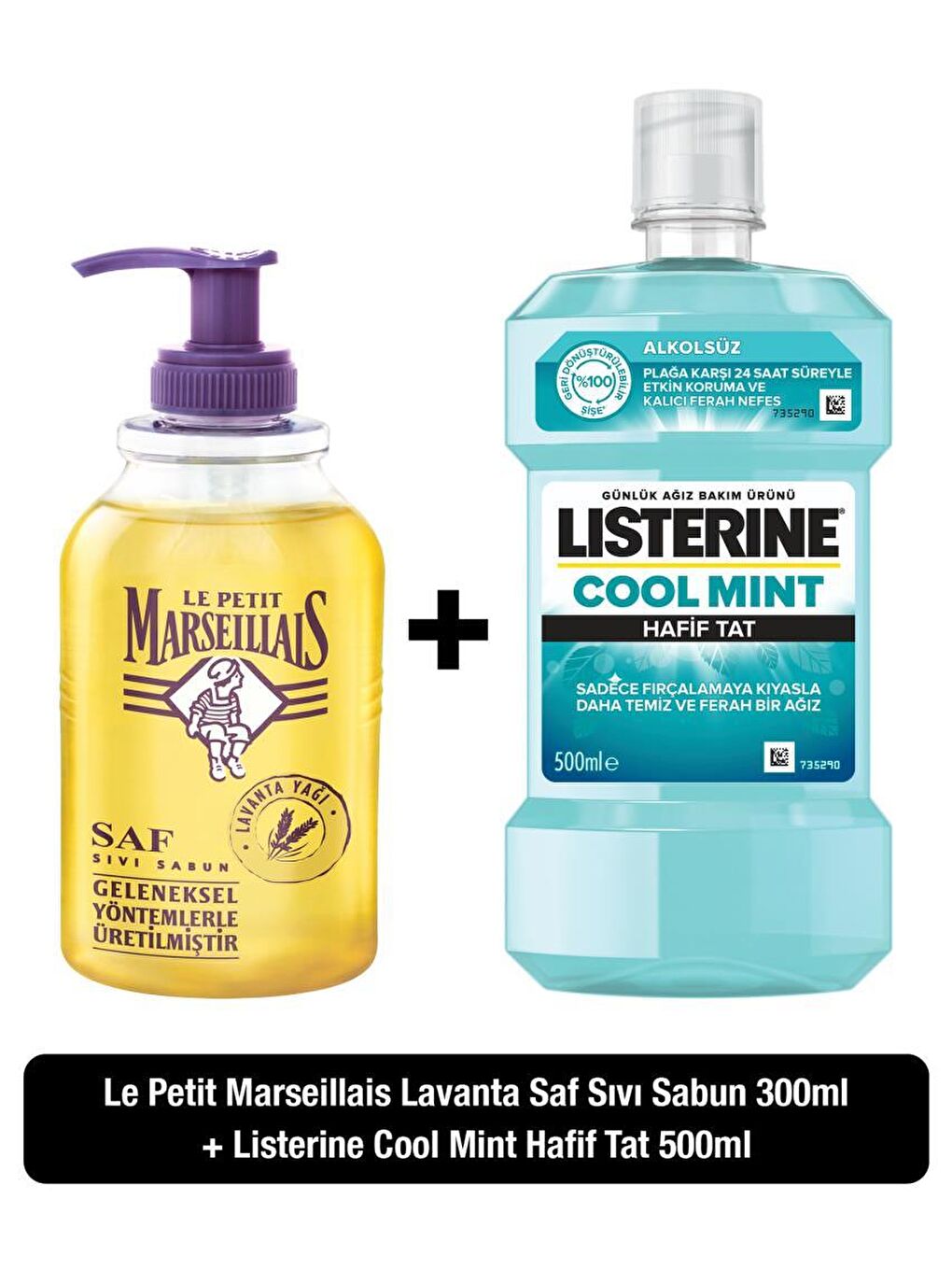 Listerine Renksiz Cool Mint Hafif Tat Ağız Bakım Suyu 500 ml + Le Petit Marseillais Lavanta Balı Sıvı Sabun