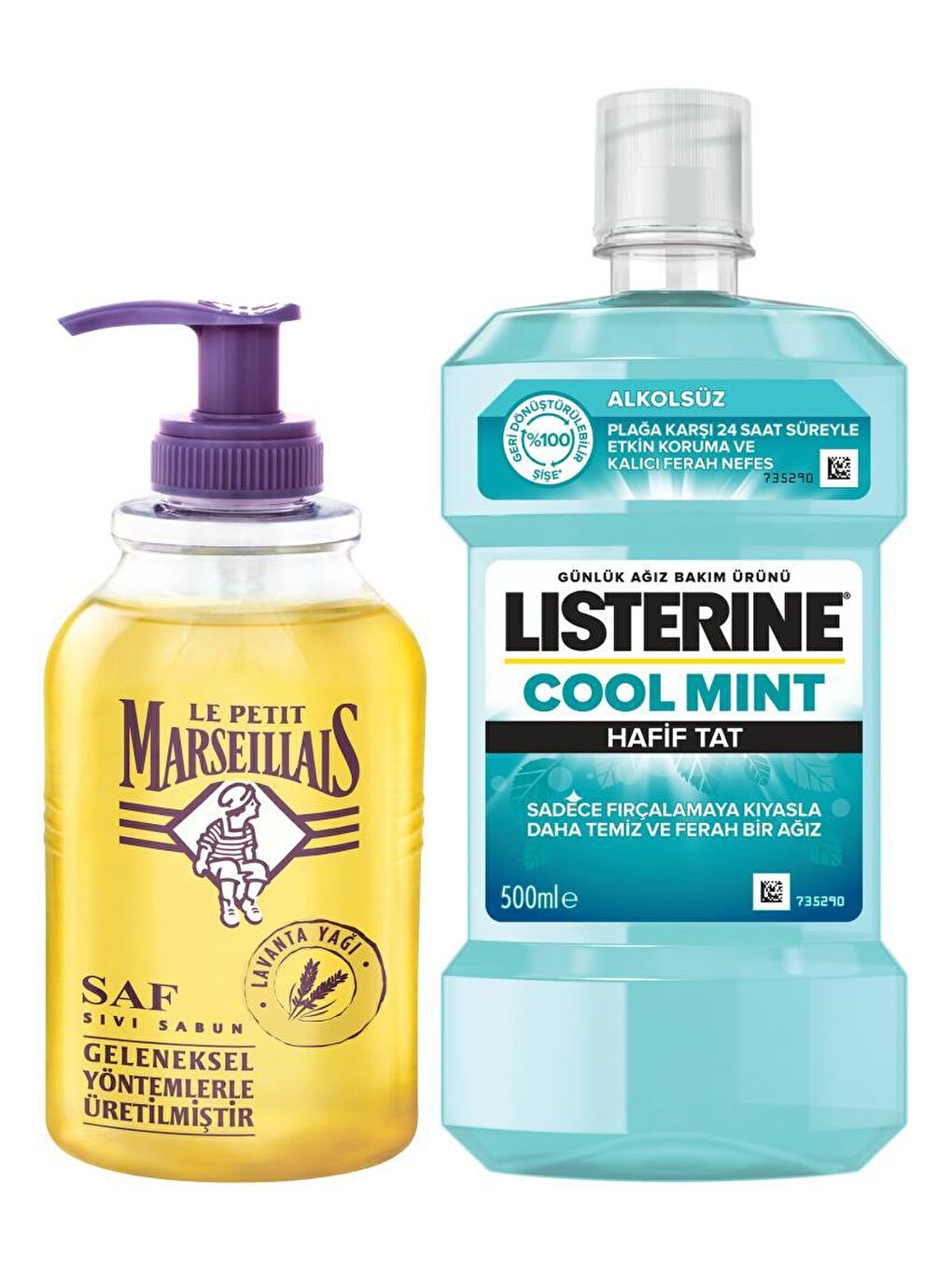 Listerine Renksiz Cool Mint Hafif Tat Ağız Bakım Suyu 500 ml + Le Petit Marseillais Lavanta Balı Sıvı Sabun - 1