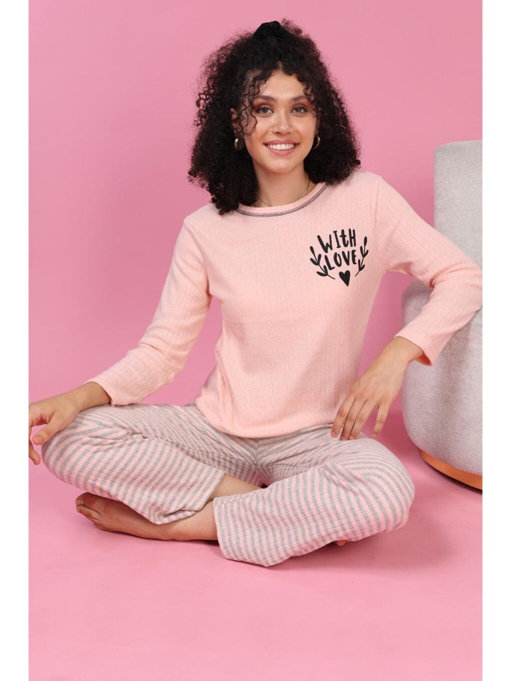 Pembe Beautiful Baskılı Büyük Beden Pijama Takımı