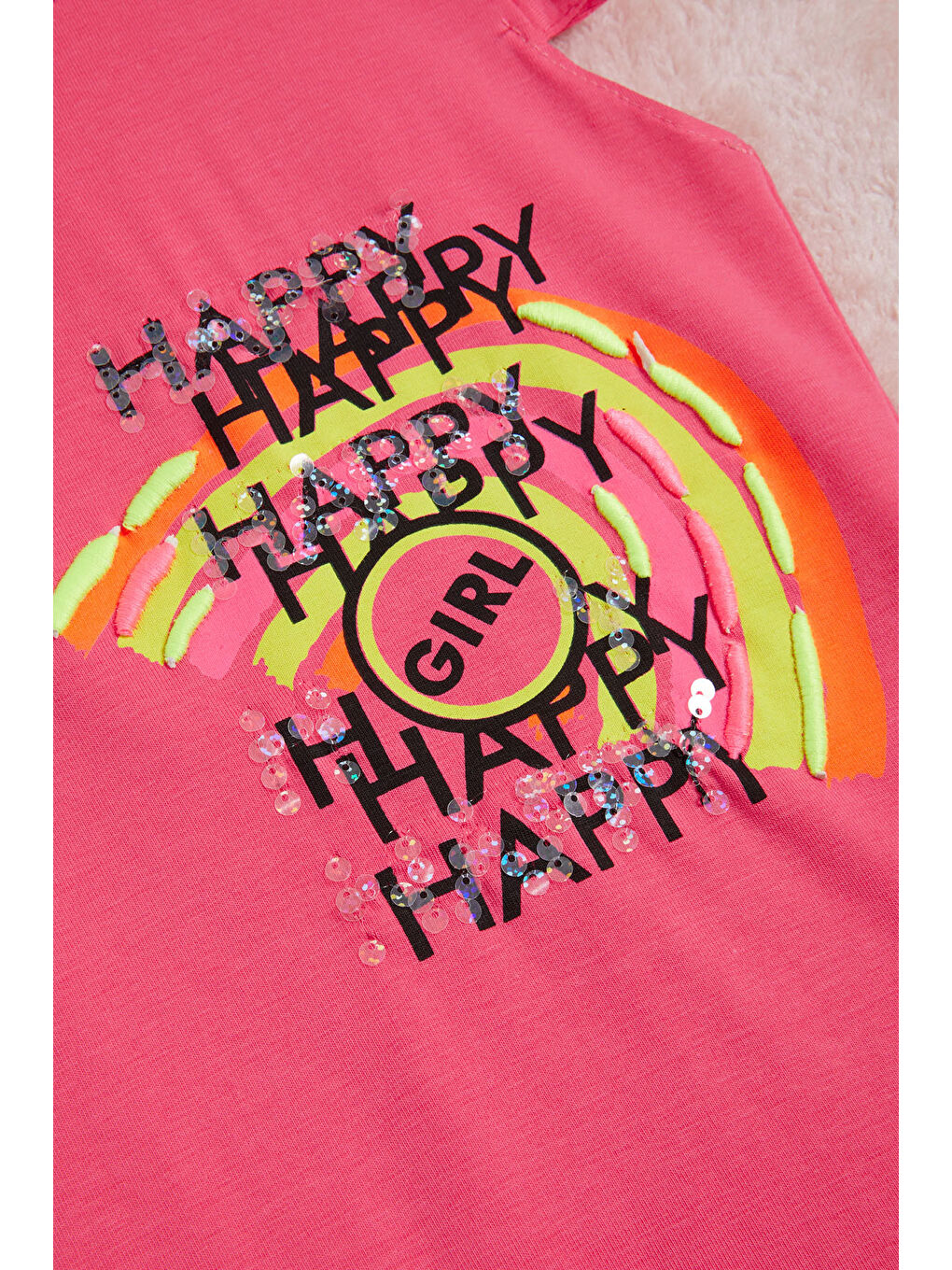 Fuşya Nakışlı Kız Çocuk Tişört 15568-2