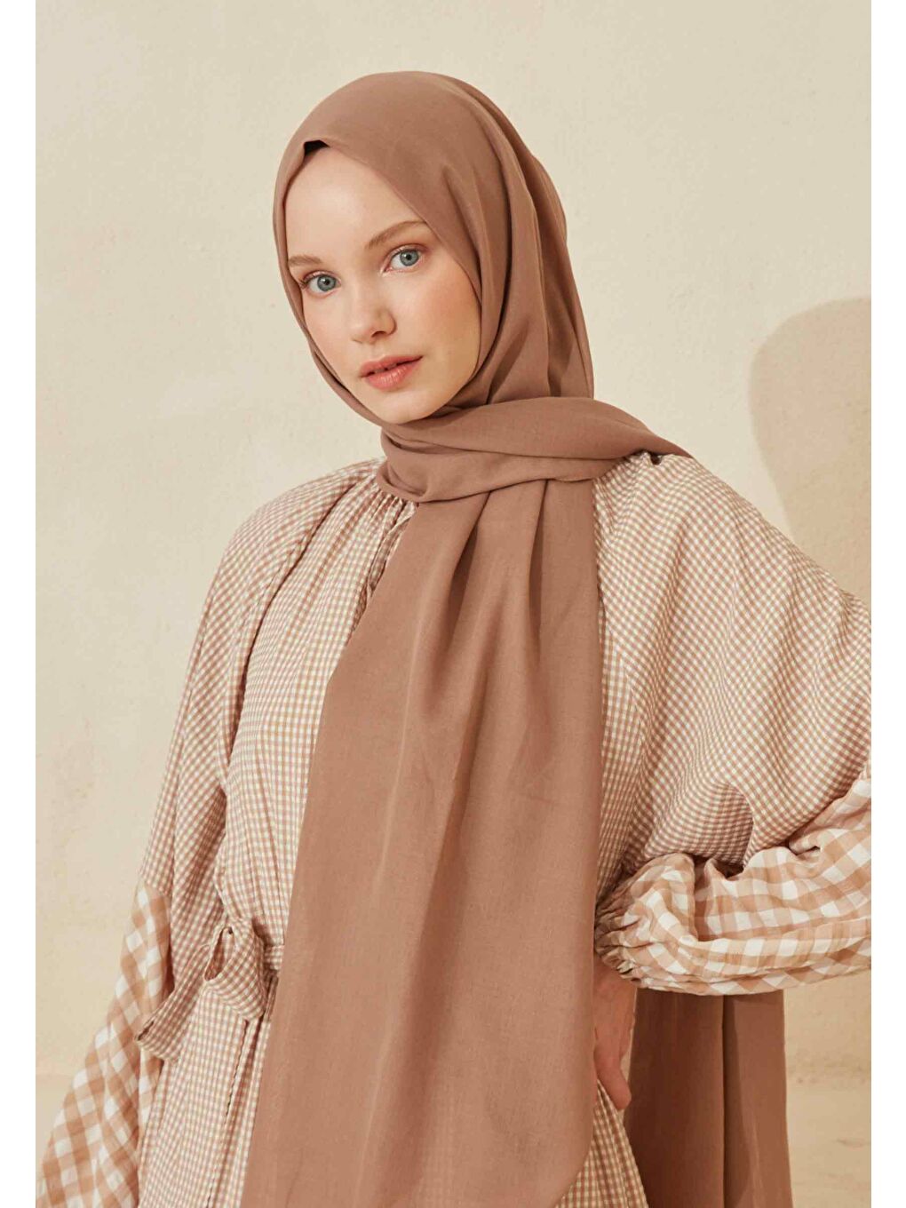 Kahverengi İnce Pamuk Vual Şal Fındık Kabuğu-1
