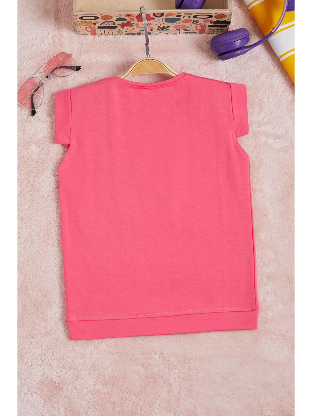 Fuşya Nakışlı Kız Çocuk Tişört 15568-3