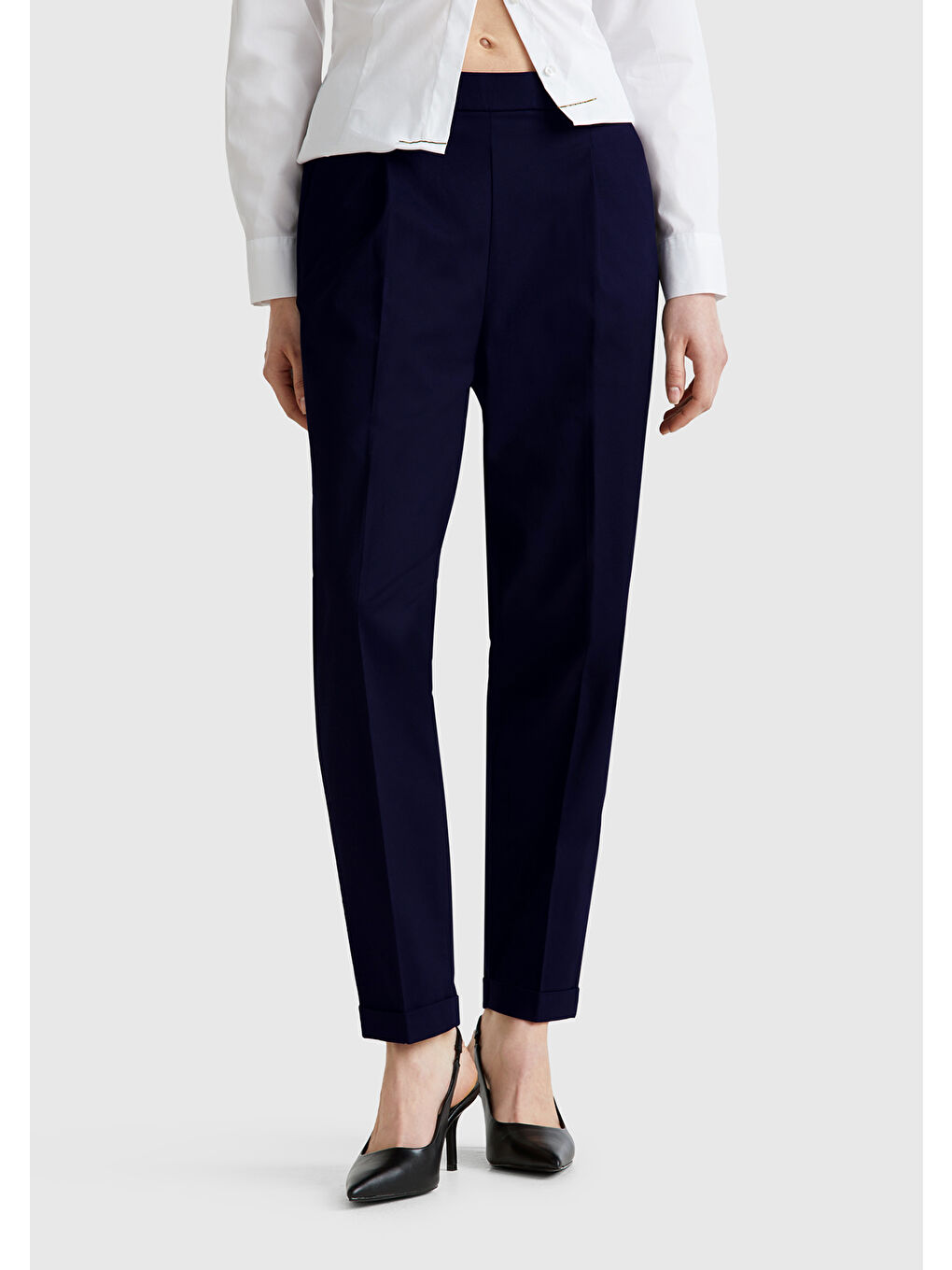 Kadın Lacivert Streç Pamuklu Arka Beli Lastikli Cepli Pantolon