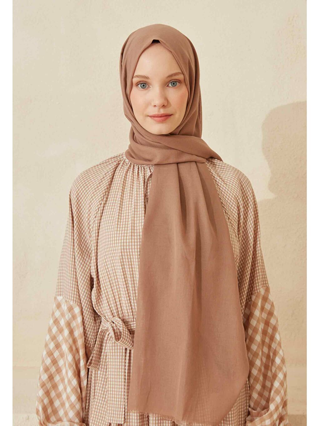 Kahverengi İnce Pamuk Vual Şal Fındık Kabuğu-3