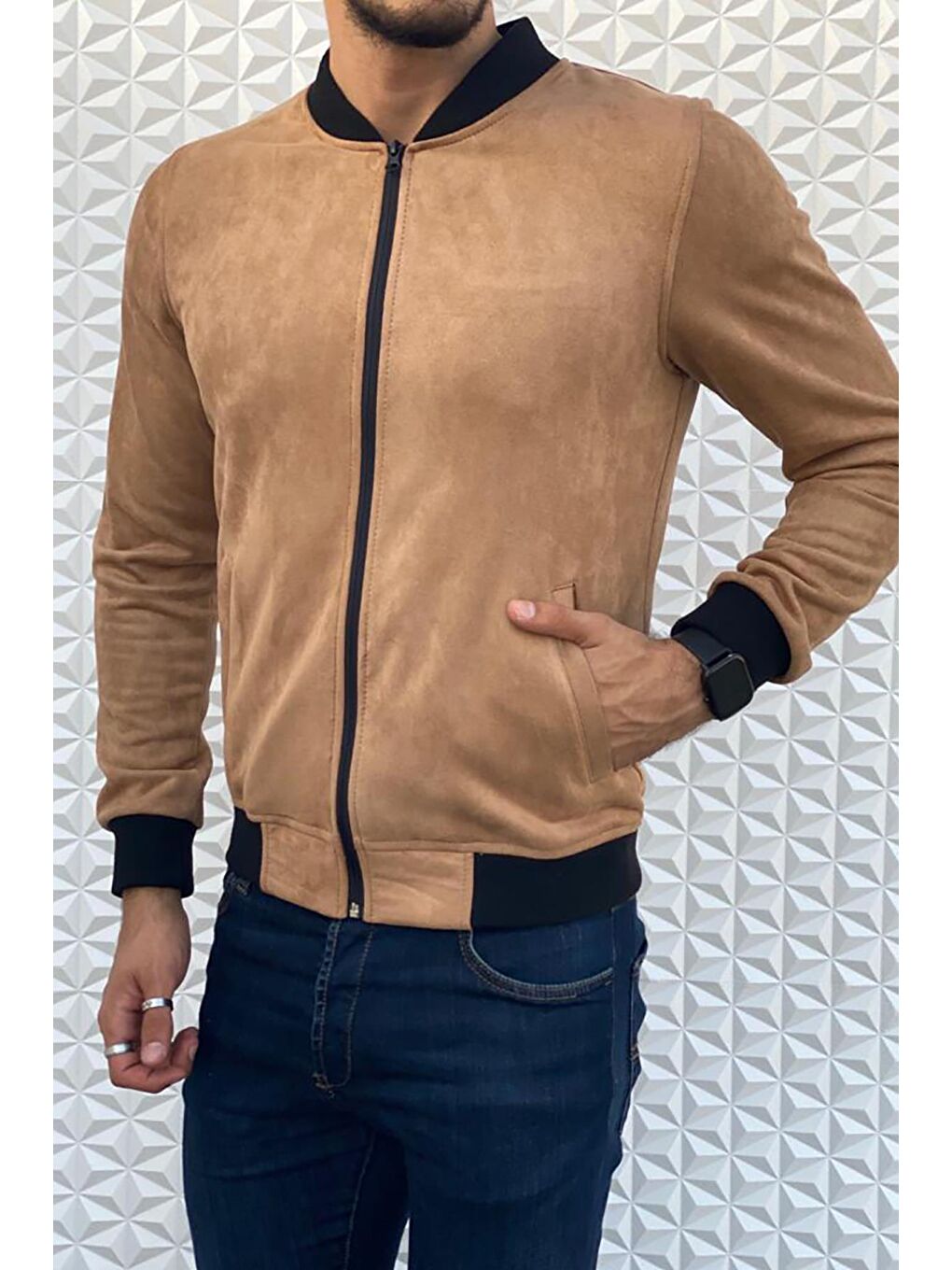 Kahverengi Eddy Extra Slim Fit Mevsimlik Erkek Süet Ceket-1