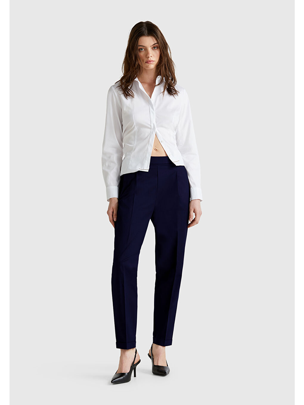 Kadın Lacivert Streç Pamuklu Arka Beli Lastikli Cepli Pantolon-4