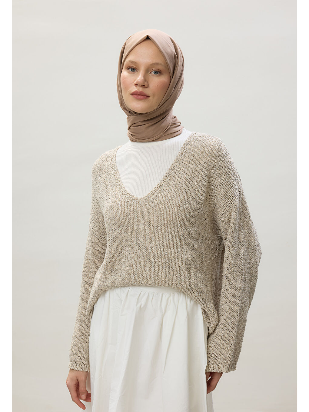 Kahverengi İnce Pamuk Vual Şal Fındık Kabuğu-4