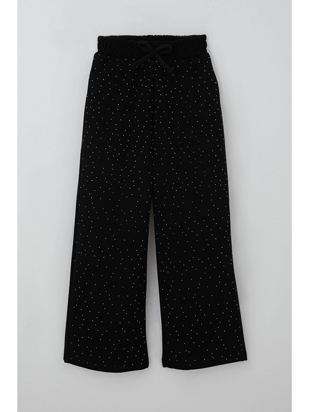 Kız Çocuk Pantolon Taş Baskılı Fiyonk Bağcık Aksesuarlı Siyah (8-14 Yaş)