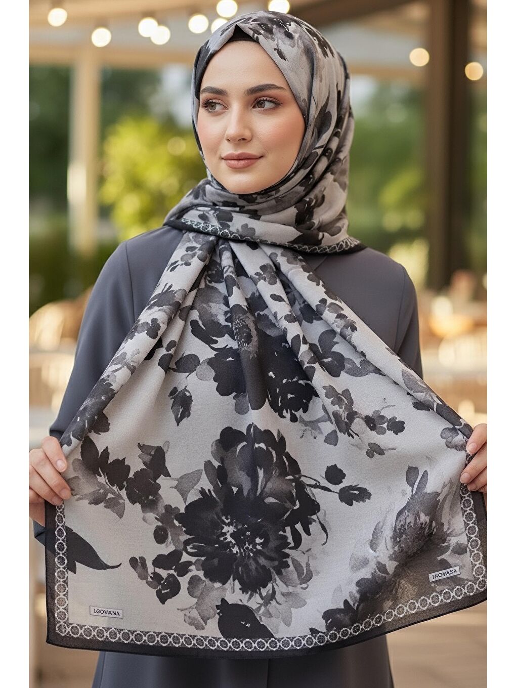 Midnight Bloom Serisi Pamuk Şal Siyah - 27986-SIYAH