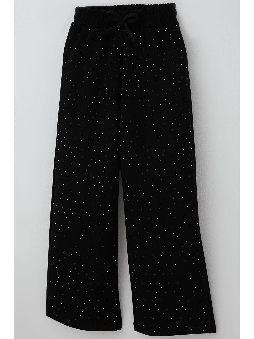 Kız Çocuk Pantolon Taş Baskılı Fiyonk Bağcık Aksesuarlı Siyah (8-14 Yaş)-2