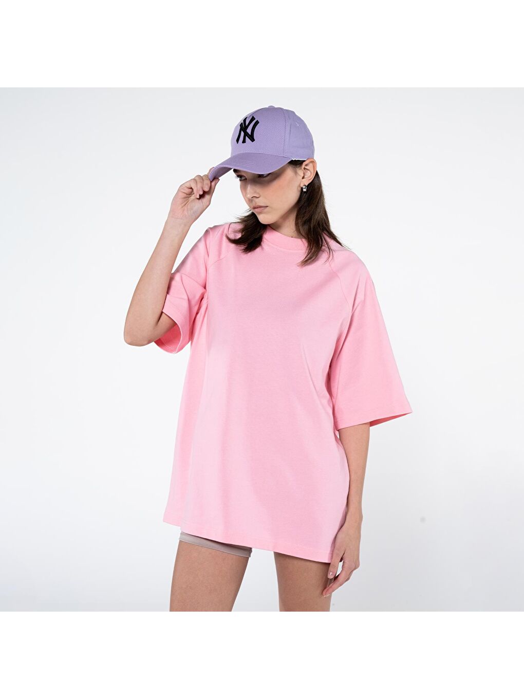 Pina Kadın Pembe %100 Koton Bisiklet Yaka Oversize Tişört